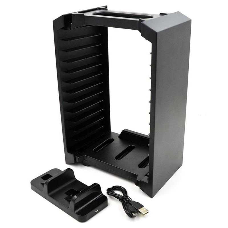 Game Disk Tower Vertical Stand for PS4 Dual Controller Charging Dock Station for  4 PRO Slim