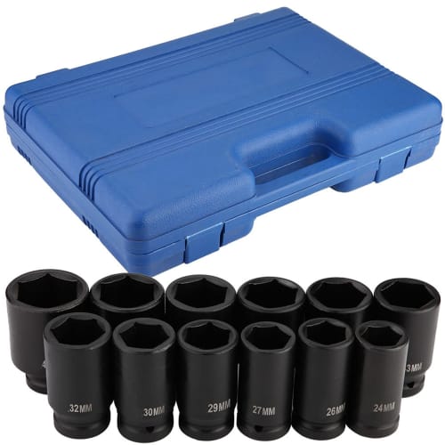 PBOHUZ Impact Sockets, 12-Piece 3/4-Inch Heavy-Duty Drive Deep Impact Socket Set (24-41mm), Chrome Vanadium Steel Professional Impact Sockets with Bla