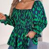 Women Long Sleeve Leopard Print Chiffon Blouse Streetwear Top Square Neck Tee Ladies T Shirt