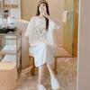 Korean version of loose personality large size Hong Kong style European and American design sensual short sleeves medium and long split T-shirt skirt