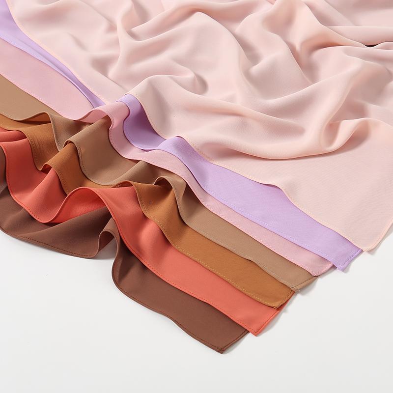 Women Heavy Chiffon Hijab Scarf Premium Chiffon Muslim Hijabs Plain Good Stitching Maxi Wrap Solid Color Musulman Femme Shawls