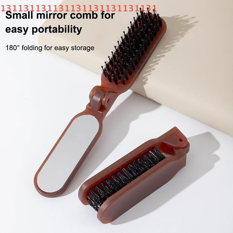Kartáč na vlasy z kančích štětin Skládací přenosný hřeben se zrcátkem Kapesní skládací cestovní masážní nástroj pro úpravu vlasů Salonní dárek
