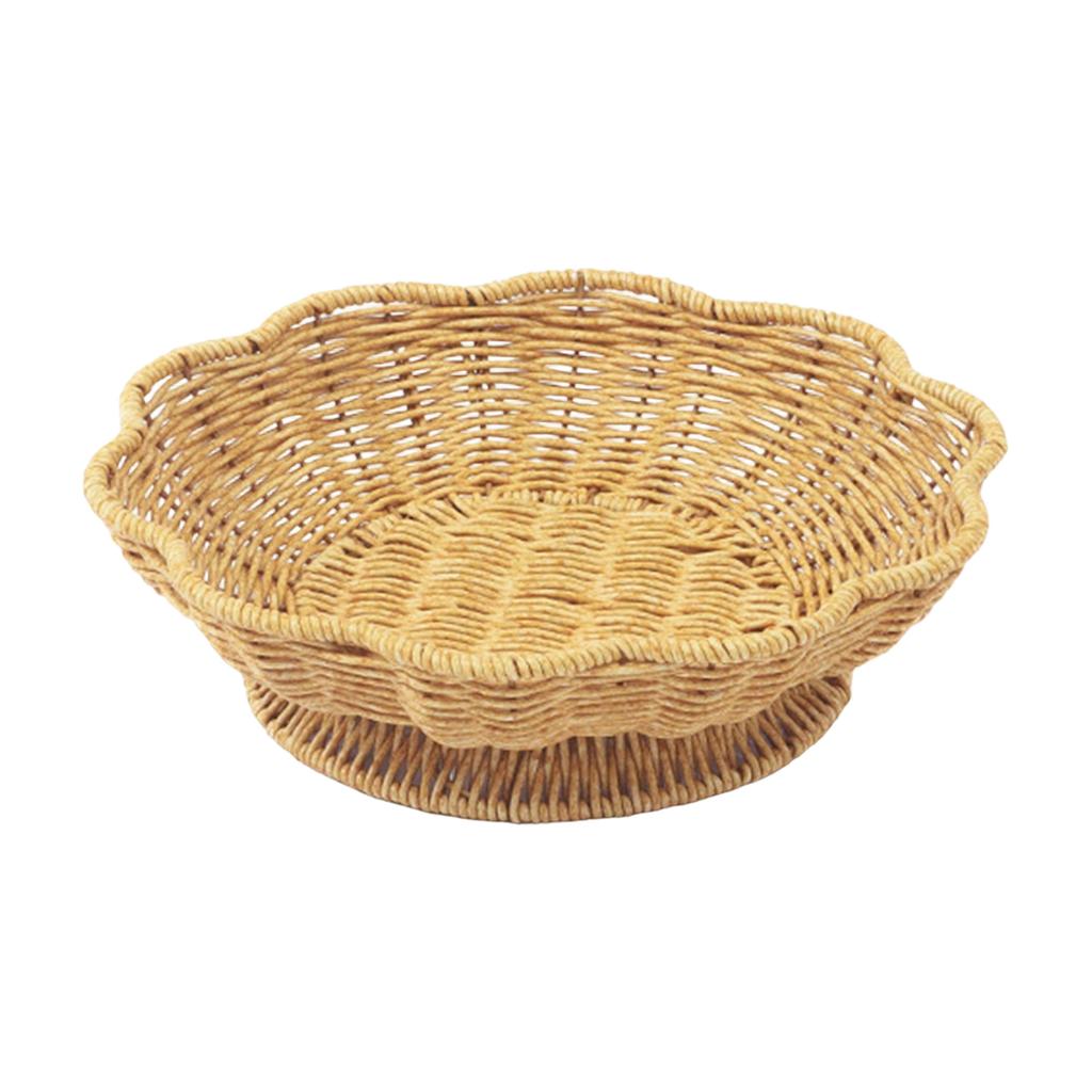 Handwoven Wicker Fruit Basket Handmade Decorative Storage Tray Natural Material Round Shape for Kitchen and Dining Table Use