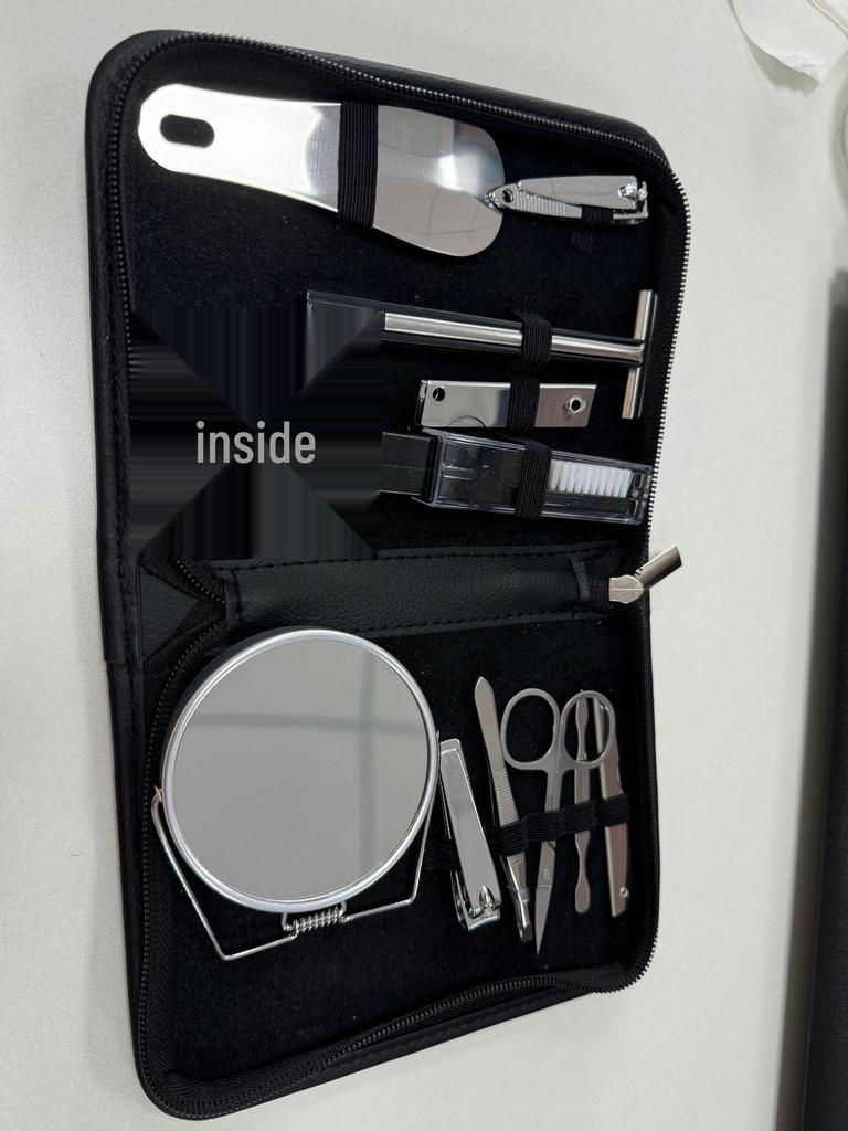 Men's Travel Grooming Set: Nail Clippers, Toothbrush, Razor, Double-Sided Mirror