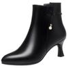 Fashion Winter Fashion Women Temperament Pointed Toe Stiletto Autumn Ankle Boots Zipper Casual Thin Soft Leather Boots For Office Lady