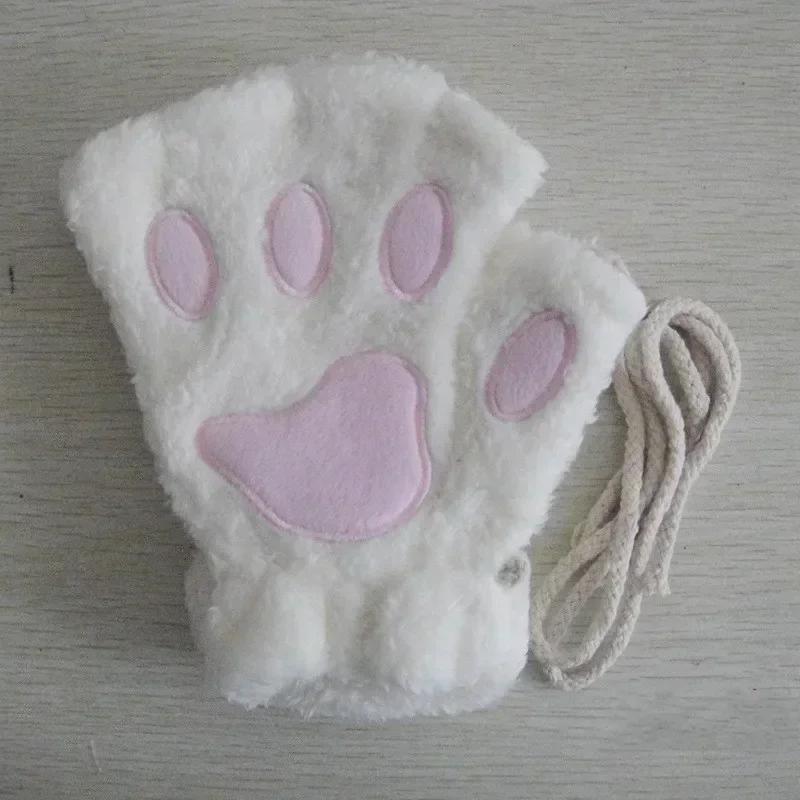 2026 Autumn Winter Kawaii Plush Cat Claw Paw Gloves Warm Soft Short Fingerless Fluffy Bear Mittens Costume Half Finger Gloves
