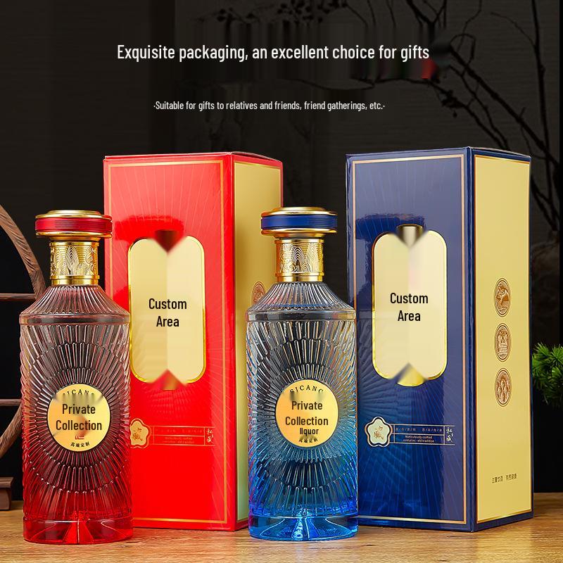 Gradient Baijiu Glass Bottle: 500ml Leak-Proof, Sealed Collectible Wine Container with Gift Box Packaging (Empty).