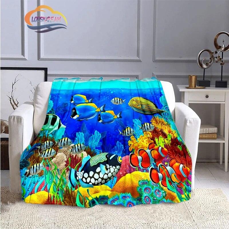 Marine Life Blanket Fashion Marine Organism Oceanic Dolphins Flannel Quilt Cover Travel Bedding Throw Bedspread
