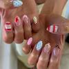 Press On Nails 24 Pieces Y2K Retro Style French Tips Striped Polka Dot Star Design Comfortable Fit For Daily And Party Use