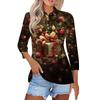 Women's Fashion Casual Button 3/4 Sleeve Vintage  Print Lapel Top