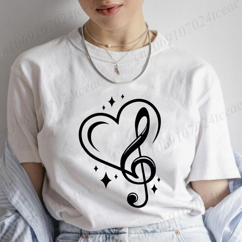 Musical Note Heart Print Unisex T Shirt Short Sleeve O Neck Unisex Tshirt Ladies Fashion Tee Shirt Tops Clothes Camisetas Mujer
