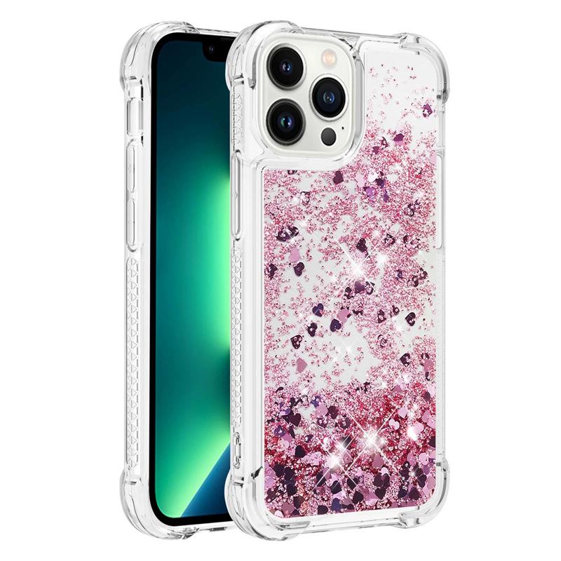 

Bling Glitter Liquid Quicksand Flowing Shockproof Case for IPhone 16 15 14 13 11 Pro Max Plus 12 Mini 16e 16Pro Soft TPU Cover iPhone 13 mini Яскраво-рожевий