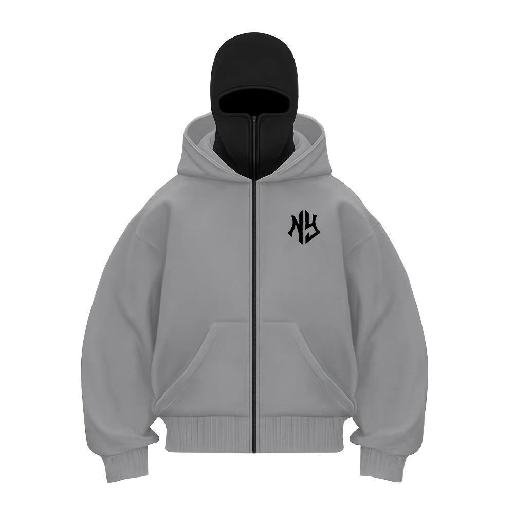 Y2K Fashion Twist Letter Design Trendy Logo Zip-Up Hoodie - Casual Loose Fit, Medium Stretch, Double