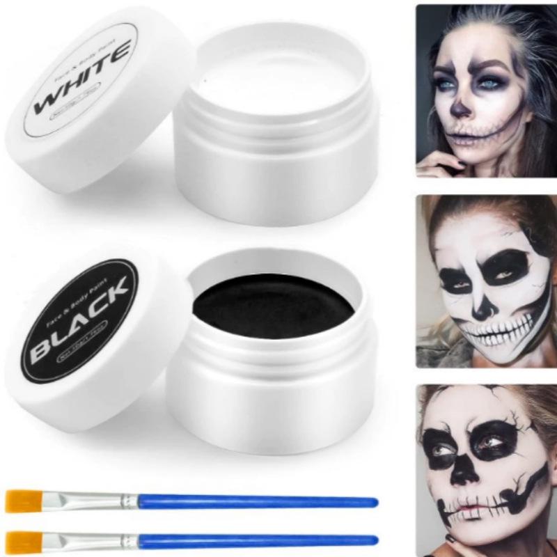 Halloween & Christmas Makeup Set: Face & Body Paints in White, Black, Red for Cosplay & Party