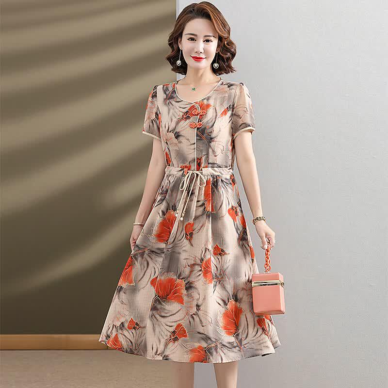 Yalu Printed Tie-Waist Loose Summer Dress 9239 2XL