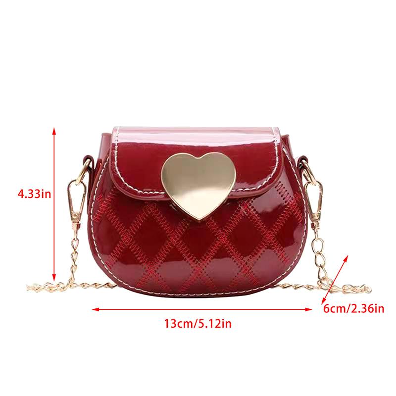 Cute Little Girls Mini Shoulder Bag For Kids Coin Purse Small Handbags Lovely Patent Leather Peach Heart Crossbody Shoulder Bag
