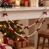 Seasonal Home Accents Christmas Velvet Bow Faux Pearl Garland, 2 Layers Beads Festive Party Hanging Ornaments String Strand for Tree, Wreath,