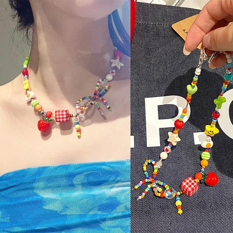 Color Summer Small Fresh Apple Beaded Necklace Women's High Sense Niche Design Collarbone Chain Birthday Gift