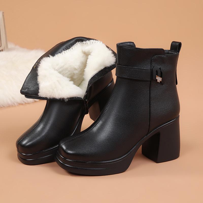 Fashion AIYUQI Women Winter Shoes Boots 2025 New Genuine Leather Fashion Women High Heel Boots Platform Natural Wool Warm Office Boots