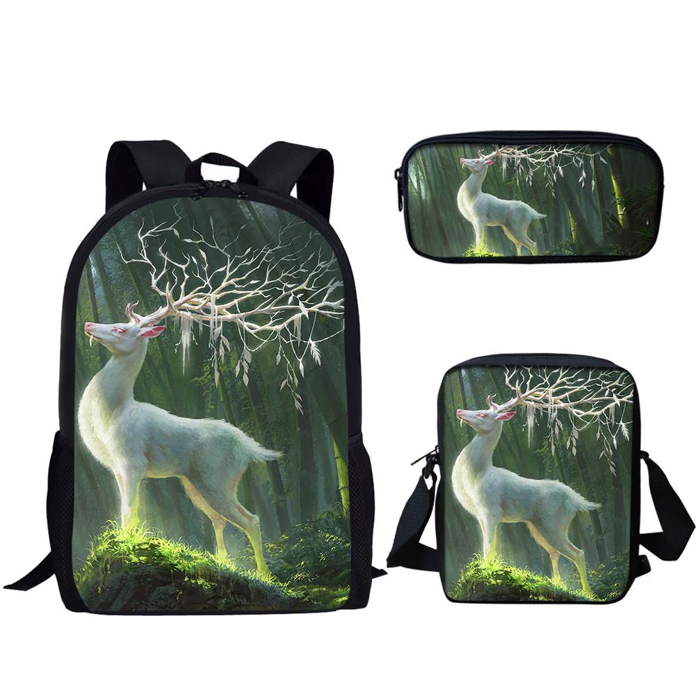 Harajuku Youthful Peculiar Animal Deer 3D Print 3pcs/Set Student Travel bags Laptop Daypack Backpack Shoulder Bag Pencil Case