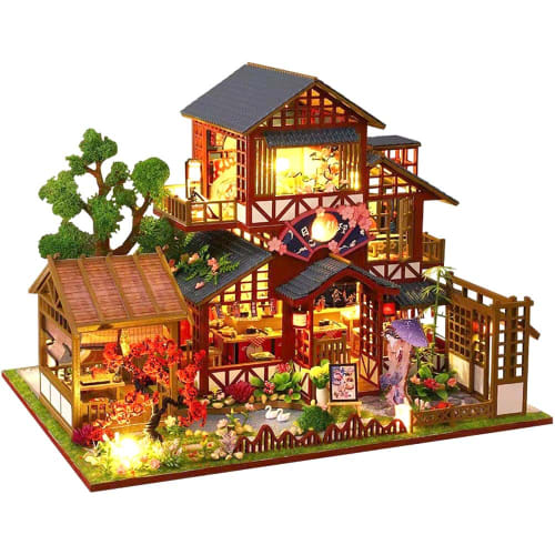 moin moin 1/24 scale dollhouse miniature DIY kit set featuring a Japanese-style inn (Wakii) with a focus on Japanese cuisine, featuring a late-night d