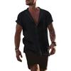 Herren Leinen Baumwolle Kurzarm Button-Down Freizeithemd