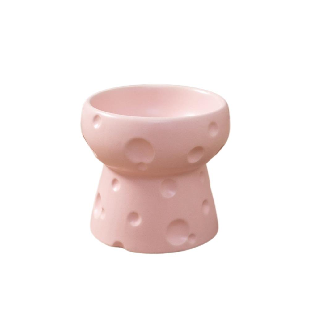 Large Diameter Elevated Cat Bowl Anti-knock Anti-spill Neck Protection Bowl Cheese Shape Ceramic Pet Food Bowl