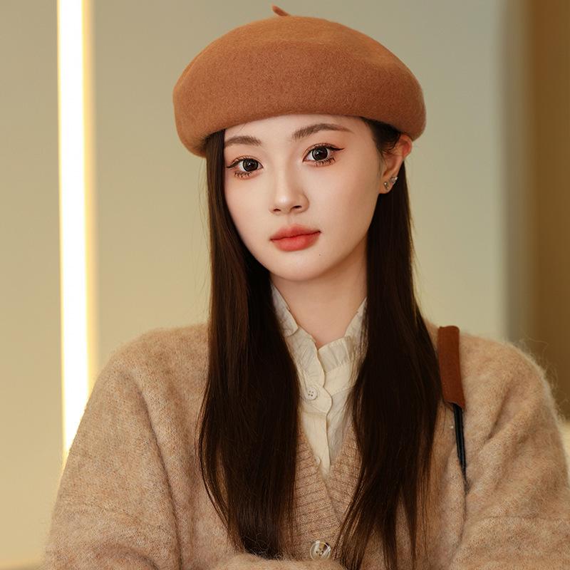 Универсальная вязаная беретка в корейском стиле для женщин – Большая, теплая, мягкая осенне-зимняя шляпа M (56-58cm)