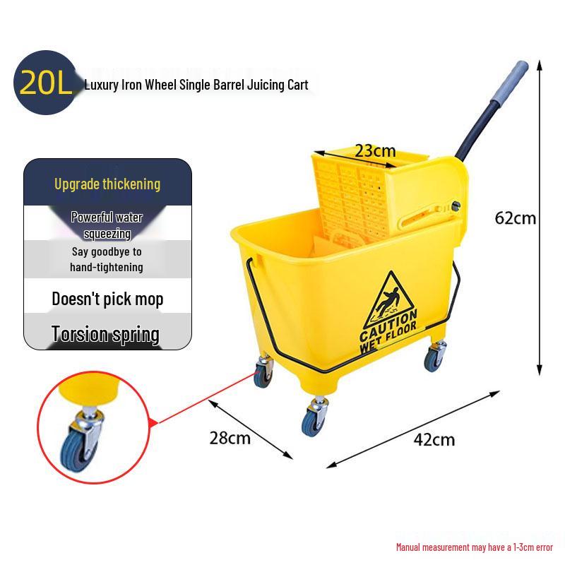 Durable Iron Wheeled Mop Bucket with Juicing Water Cart for Hotel Cleaning