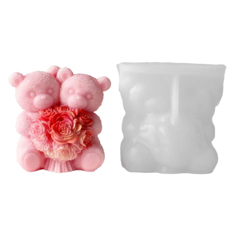 Professional Adorable Reusable Silicone Candle Mold Set With Realistic Bear Couple Design Perfect For Experts and Beginner