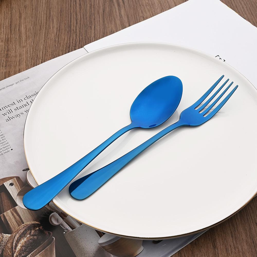 Blue 4People Dinnerware Stainless Steel Tableware Dessert Fork Spoon Knife Dinner Set Kitchen Mirror Cutlery Set Silverware
