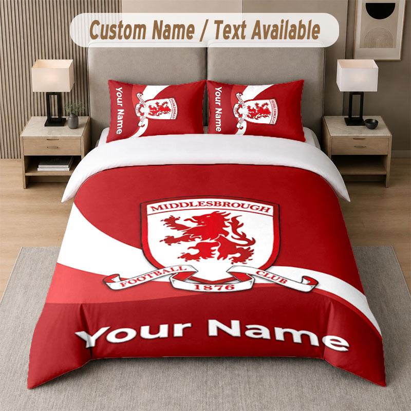 Custom Bedding Set Middlesbrough FC Pattern, Print Name Text 1 Duvet Cover plus 2 Pillowcases Home Textile