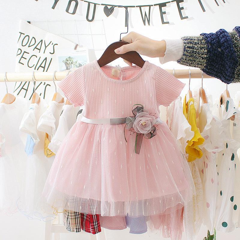 Baby Girl Solid Color Princess Dress: Infant & Toddler Summer Mesh Patchwork Outfit (0-3 Years)