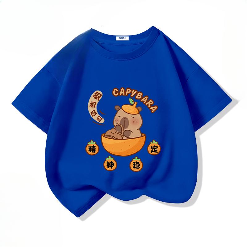 Cartoon Kapibala Print Cotton Cool Children's T-shirt Short Sleeve Summer Fashion Boys Girls Tee Top Kid Clothes