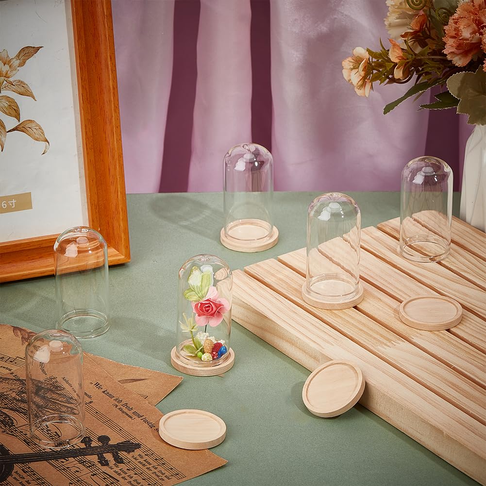 BENECREAT 30-Piece Set Clear Glass Domes 3x6cm with Wooden Bases Display Cloche Glass Domes Eternal Flowers for Flowers, Plants, Miniatures, Specimens