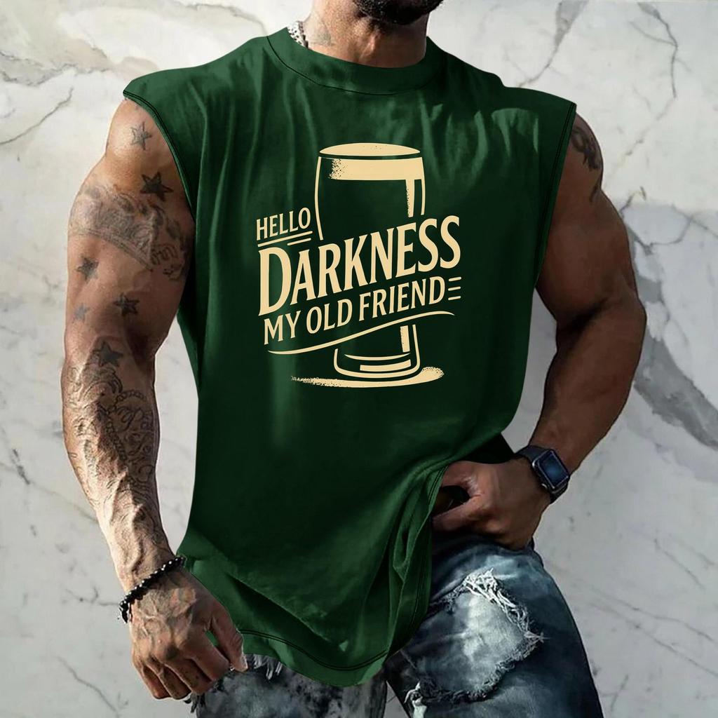 Men's Sleeveless Muscle Tank Top with Beer Themed Graphic Print Vintage Style Casual Summer Vest for Outdoor Activities