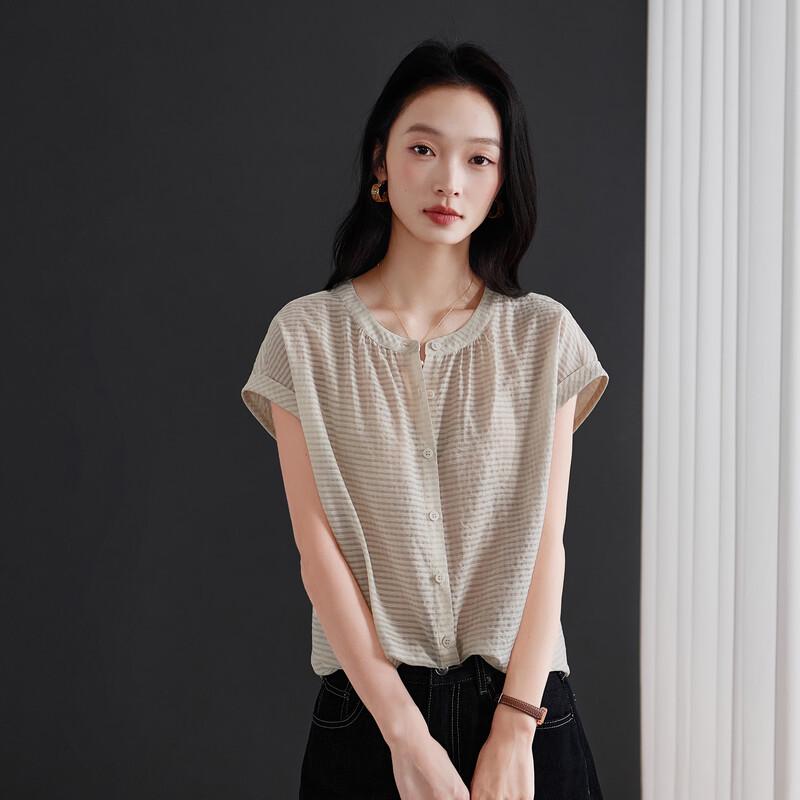 SOFSIL Women's French Style Striped Short Sleeve Shirt