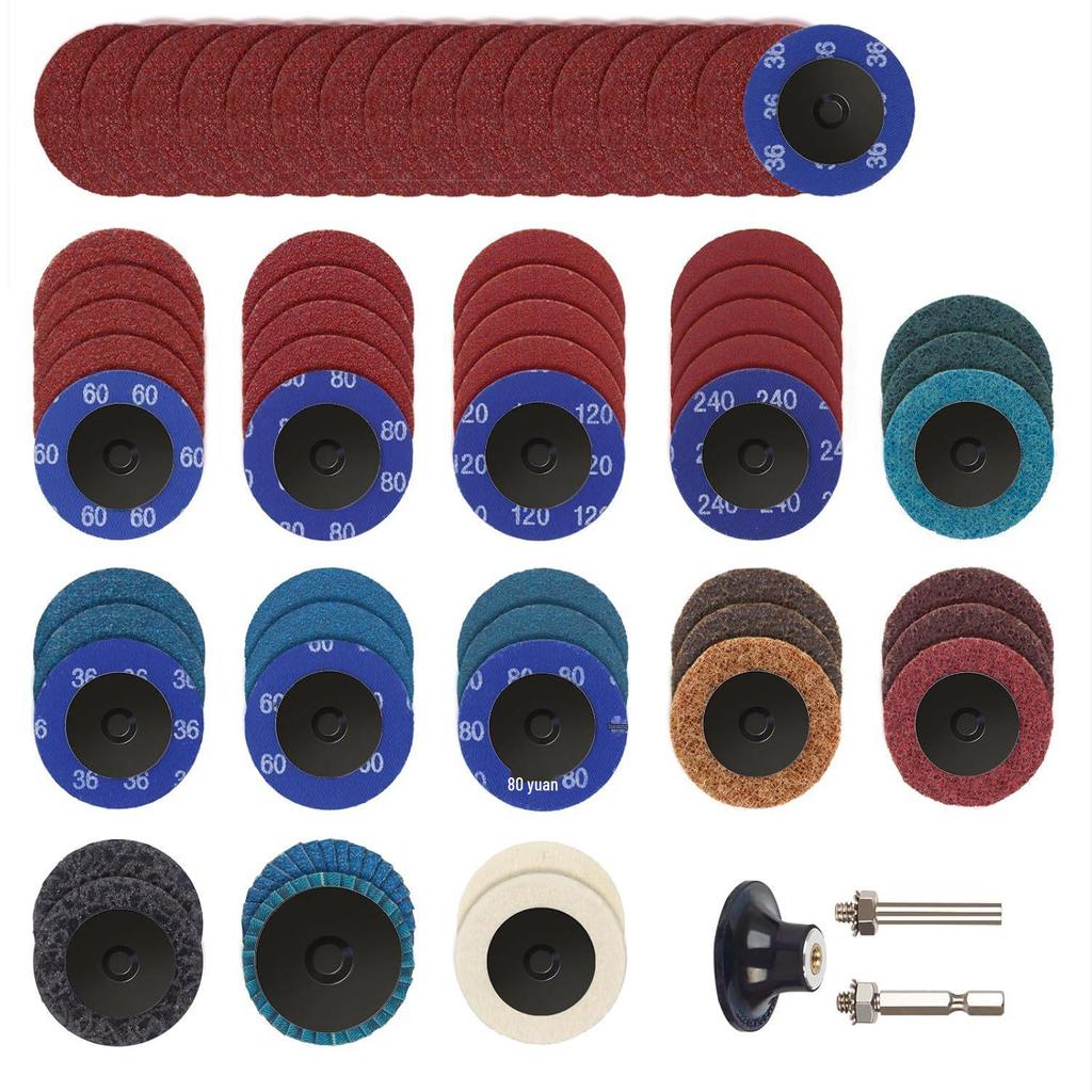 2-Inch Torque Sanding Disc Set, 60-Piece: Twist-Lock Grinding, Polishing, Rust & Paint Removal Discs.