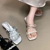 Thin Ribbon Rhinestone Bow Cool Slippers Women's Outer Wear 2025 New Fairy Style High-end Skirt Slippers Sandals