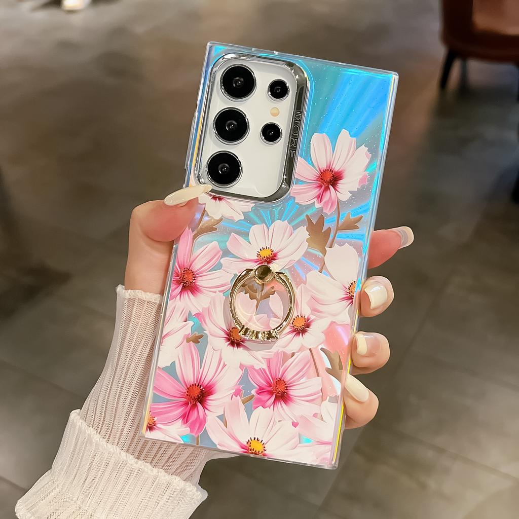 Electroplating Laser Flower Imd Hard Shell Suitable for Samsung S25ultra Ring Bracket S24Plus Mobile Phone Case A56