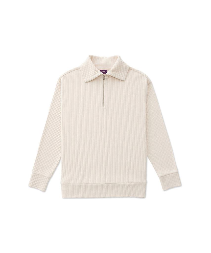 STCO Pleated Half-Zip T-Shirt Ivory (Oversized)_Stsua09Osi