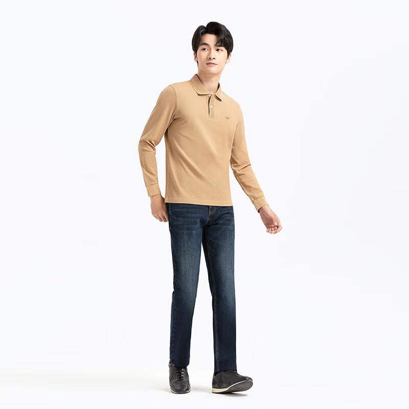Langdeng Men's Thick Brushed Sapphire Blue Straight-Leg Jeans