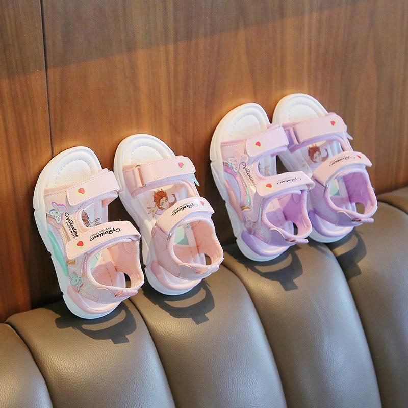 Little Girls' Open-Toe Sandals - New Summer Collection, Children's Beach Shoes, Cartoon Princess Shoes for Toddlers, Soft-Soled Baby Sandals