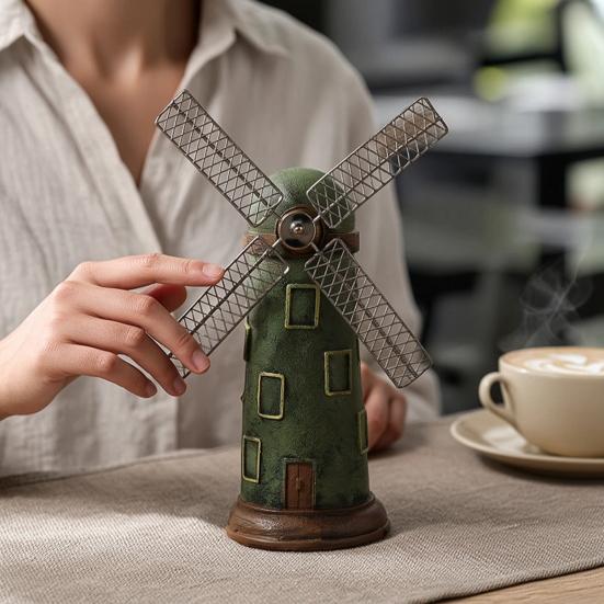 Colorful Windmill Display Dutch Ornaments, Mini Vintage Holland Statue, Resin Artwork, Ornament Classic Model, Rustic Desktop for Home Office