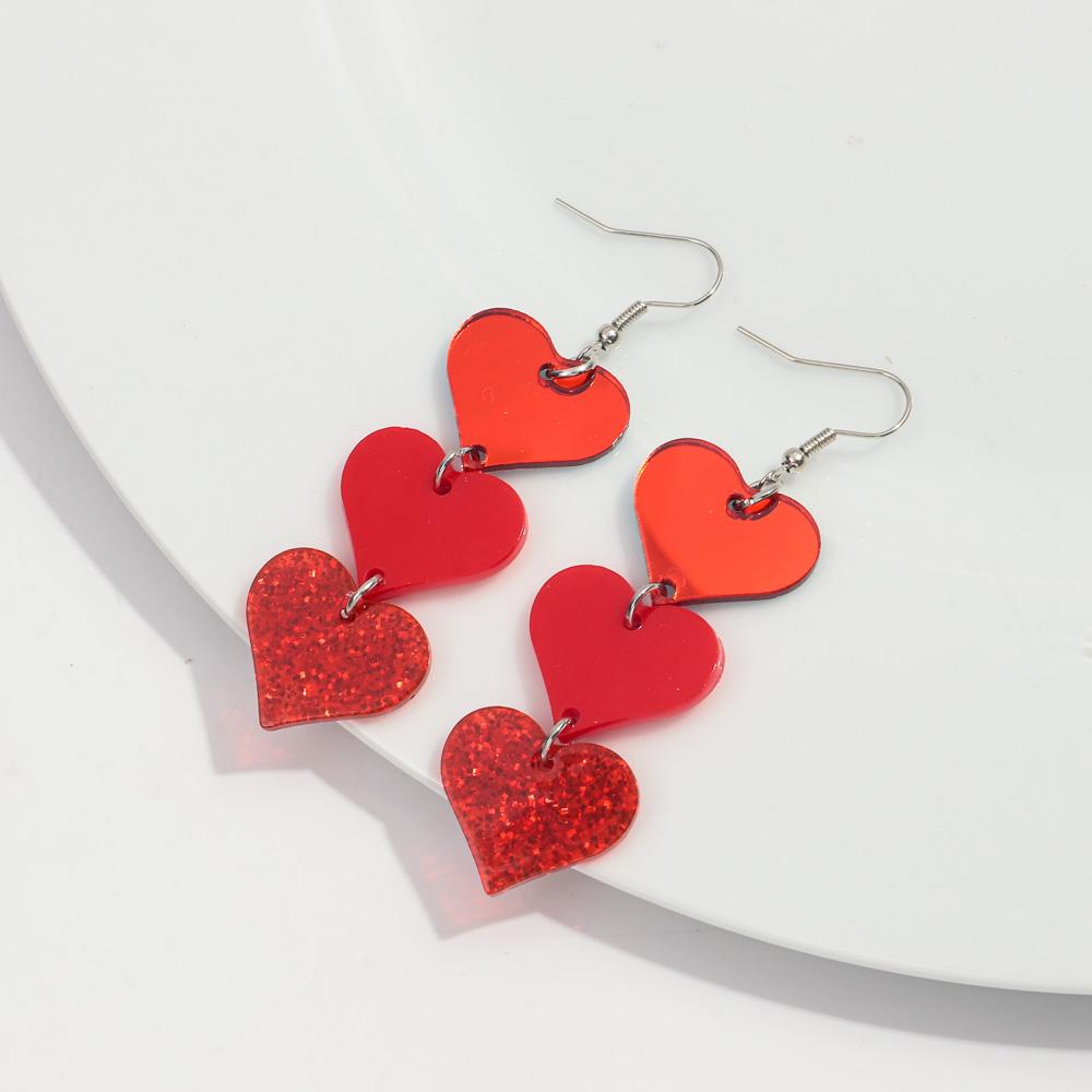 Pink Love Heart Acrylic Drop Earrings for Women Mirrored Peach Hearts Spliced Long Earring Fashion Jewelry Valentine's Day Gifts