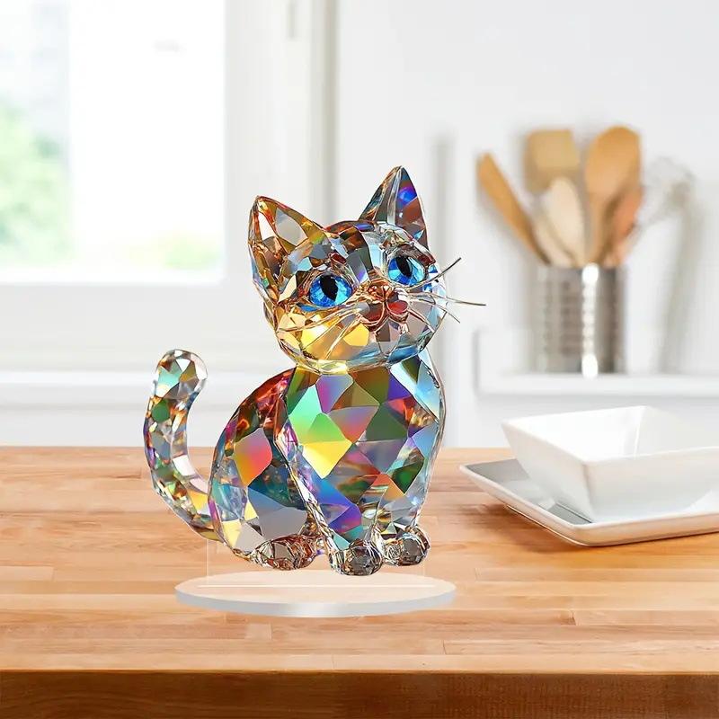 2D Colorful Animal Acrylic Ornaments Colorful Cat Figurine Decoration Kitten Standing Miniature Desktop Decoration For Home