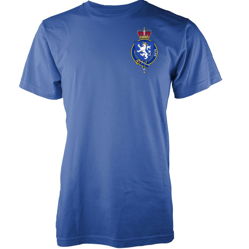 

Personalised Family Name Alan T-Shirt Family Crest Badge Coat Of Arms Adult 2XL