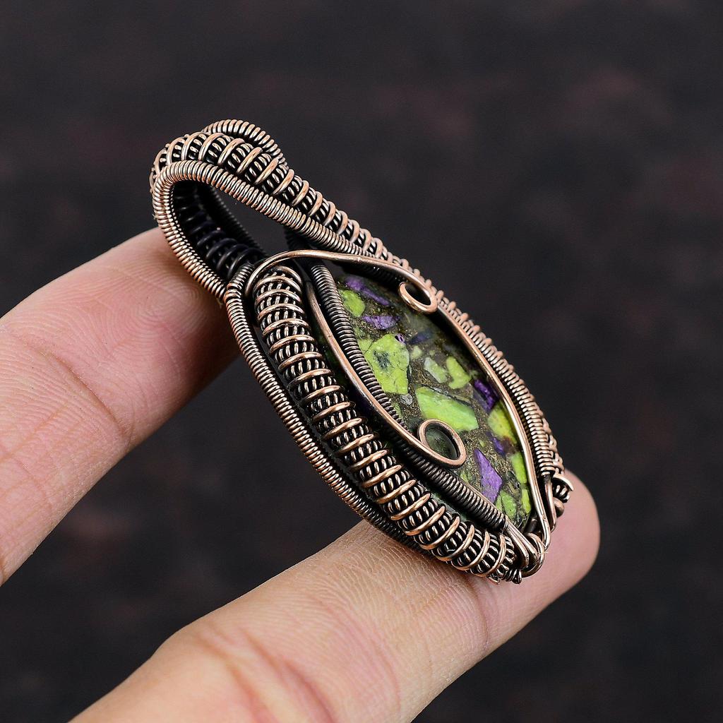 Copper Stichtite Pendant Copper Wire Wrapped Jewelry Gemstone Handmade Pendant Ethnic Style Jewelry Copper Wire Wrap Pendant Gift For Women