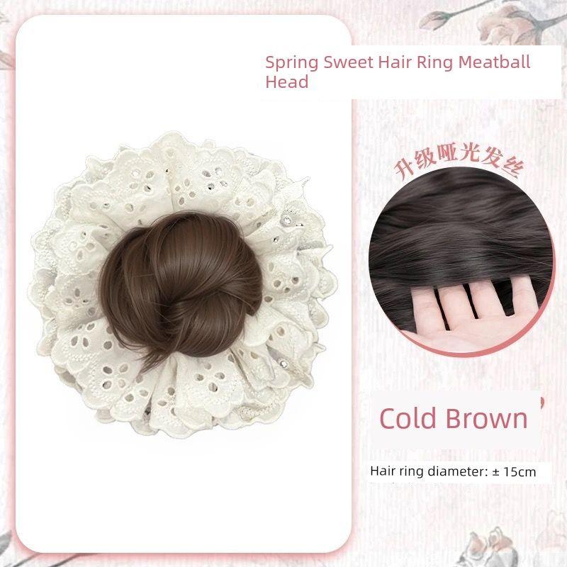 

Bun Wig Female Spring Lace Hair Band Bud-like Hair Style Hair Accessories Korean Style Bean Bag Updo Gadget Grip Chignon Lace hair Ring Ball Head [Cold Brown]]