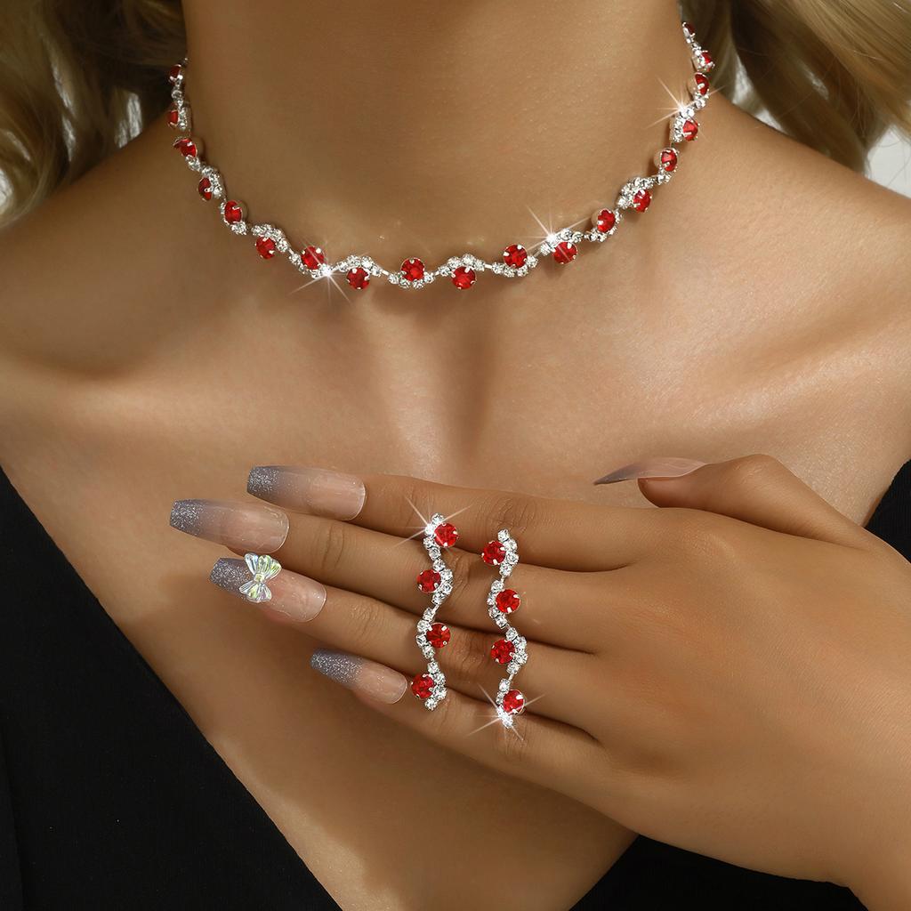 3pcs Rhinestone Flower Decor Necklace & Drop Earrings Zircon Set Wedding Series Dating Accessories